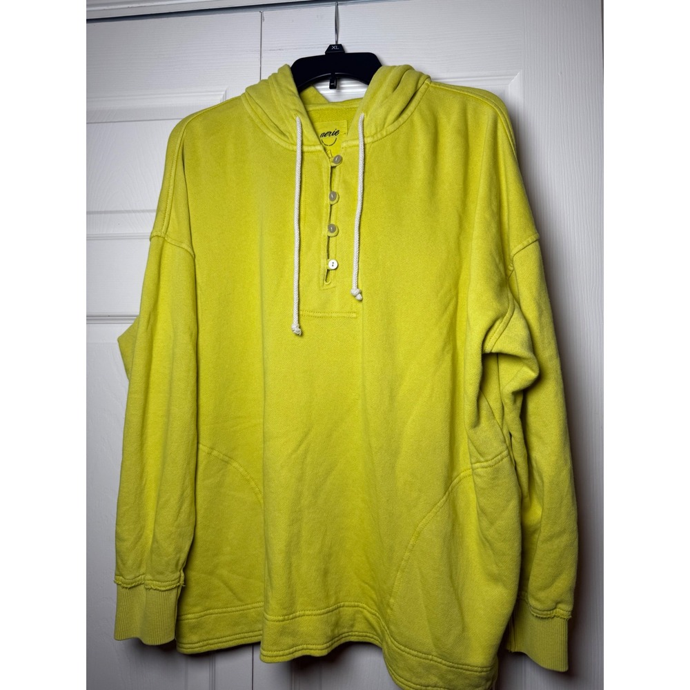 Aerie Beach Weekend Oversized Henley Hoodie Yellow Chartreuse Small